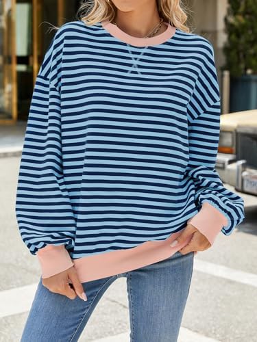 5110cq0j2yl. ac .jpg IFFEI Oversized Sweatshirt Damen Herbst Gestreifter Langarmshirts Lässig Y2K Top Shirt