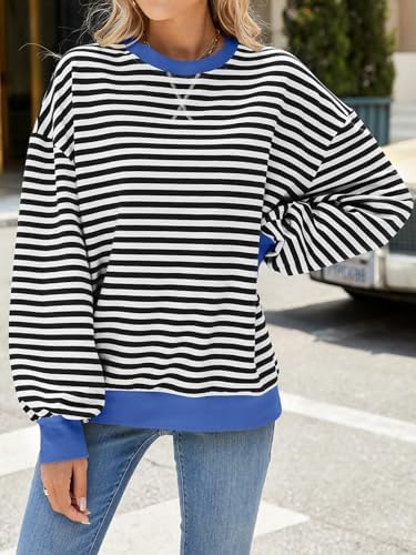 512j0vrdlfl. ac .jpg IFFEI Oversized Sweatshirt Damen Herbst Gestreifter Langarmshirts Lässig Y2K Top Shirt