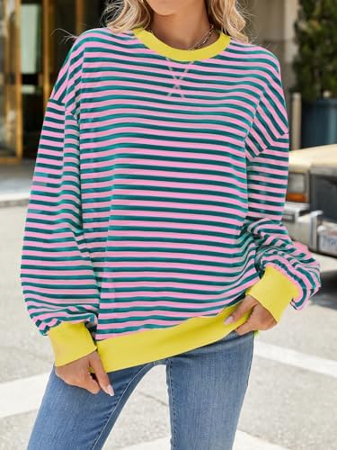 512tc1yalsl. ac .jpg IFFEI Oversized Sweatshirt Damen Herbst Gestreifter Langarmshirts Lässig Y2K Top Shirt