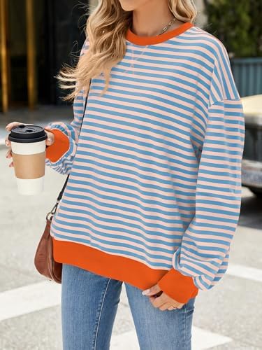 514941jwonl. ac .jpg IFFEI Oversized Sweatshirt Damen Herbst Gestreifter Langarmshirts Lässig Y2K Top Shirt