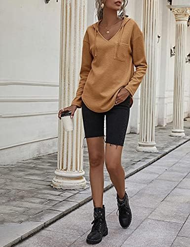 515b4dtelvl. ac .jpg Cuptacc Einfarbigen Hoodie für Damen OEKO-TEX STANDARD 100 Langarm Sweatshirt V-Ausschnitt Drawstring Top