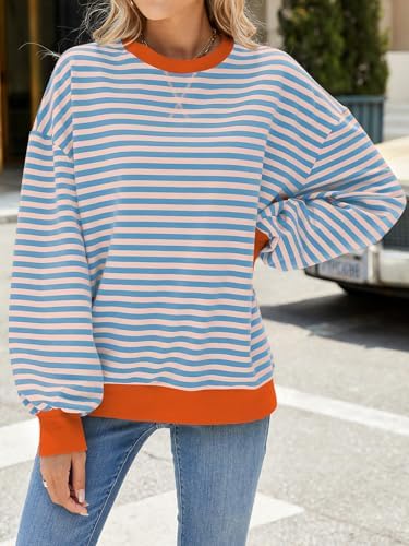 515mmlczjnl. ac .jpg IFFEI Oversized Sweatshirt Damen Herbst Gestreifter Langarmshirts Lässig Y2K Top Shirt