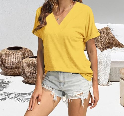 515v3zlpz l. ac .jpg Cuptacc Sommer T-Shirts Damen Kurzarm V-Ausschnitt Elegant Basic Top OEKO-TEX