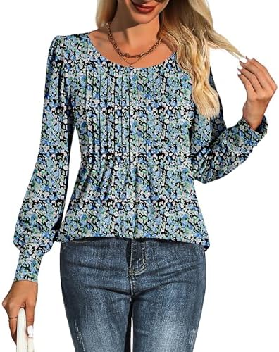 517ex2mkihl. ac 1.jpg Cuptacc Damen Langarmshirt Falten Rundhals Puffärmel Mit Knöpfen Locker Longshirt Elegant Oberteile OEKO-TEX STANDARD 10