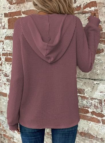 517yikm9wl. ac .jpg Cuptacc Hoodie Damen Waffel Locker Kapuzenpullover Mit Knopfleiste V-Ausschnitt Langarm Pullover Für Damen Mit Kapuze