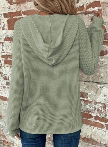 518eb1phewl. ac .jpg Cuptacc Hoodie Damen Waffel Locker Kapuzenpullover Mit Knopfleiste V-Ausschnitt Langarm Pullover Für Damen Mit Kapuze