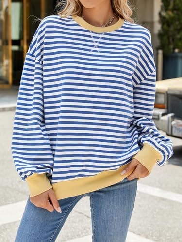 518hqpvifkl. ac .jpg IFFEI Oversized Sweatshirt Damen Herbst Gestreifter Langarmshirts Lässig Y2K Top Shirt