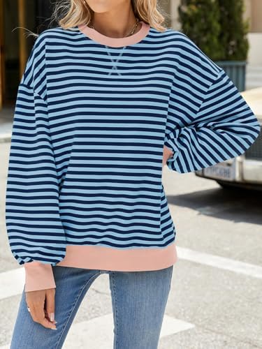 5192mfg2vll. ac .jpg IFFEI Oversized Sweatshirt Damen Herbst Gestreifter Langarmshirts Lässig Y2K Top Shirt