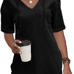 Cuptacc Damen Hoodie Pullover V Ausschnitt Langarm Drawstring Top Einfarbig Trendig Warm Comfortabel