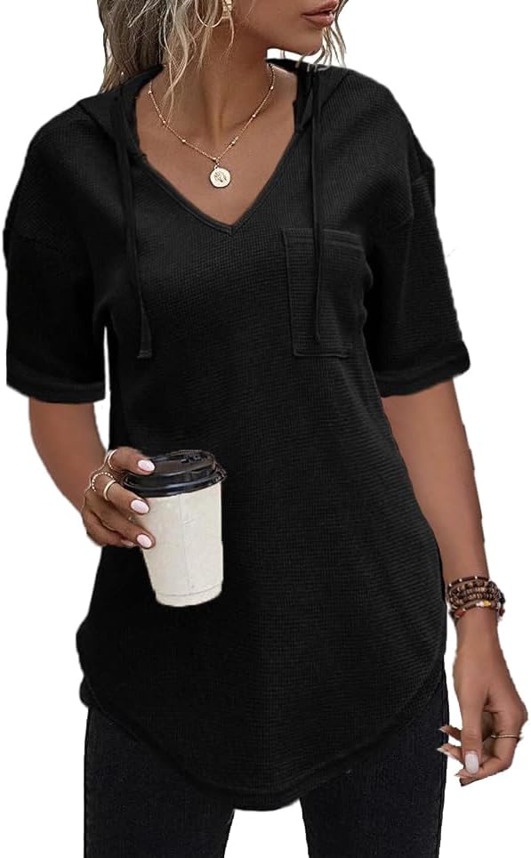 519iryw3v l. ac .jpg Cuptacc Einfarbigen Hoodie für Damen OEKO-TEX STANDARD 100 Langarm Sweatshirt V-Ausschnitt Drawstring Top