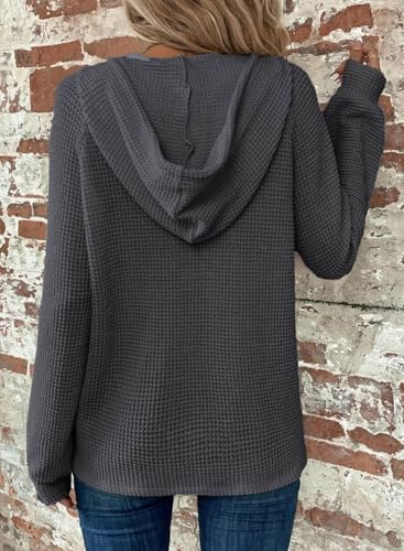 519ir9l6ujl. ac .jpg Cuptacc Hoodie Damen Waffel Locker Kapuzenpullover Mit Knopfleiste V-Ausschnitt Langarm Pullover Für Damen Mit Kapuze