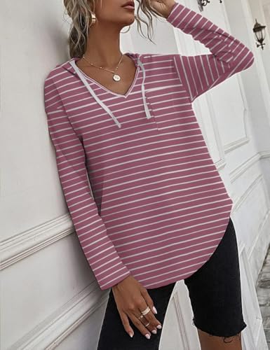 51abo5jll6l. ac .jpg Cuptacc Einfarbigen Hoodie für Damen OEKO-TEX STANDARD 100 Langarm Sweatshirt V-Ausschnitt Drawstring Top