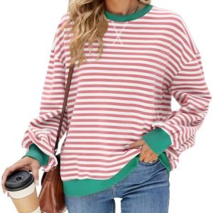 IFFEI Oversized Sweatshirt Damen Herbst Gestreifter Langarmshirts Lässig Y2K Top Shirt
