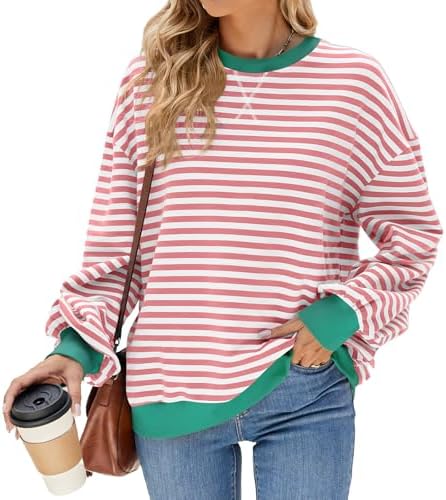 51db vopfpl. ac .jpg IFFEI Oversized Sweatshirt Damen Herbst Gestreifter Langarmshirts Lässig Y2K Top Shirt