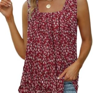 Cuptacc Damen Trendy Ärmellose T-Shirt Elegant Sommer Top Mit Eckiger Ausschnitt Und Falten Locker Passform OEKO-TEX STA