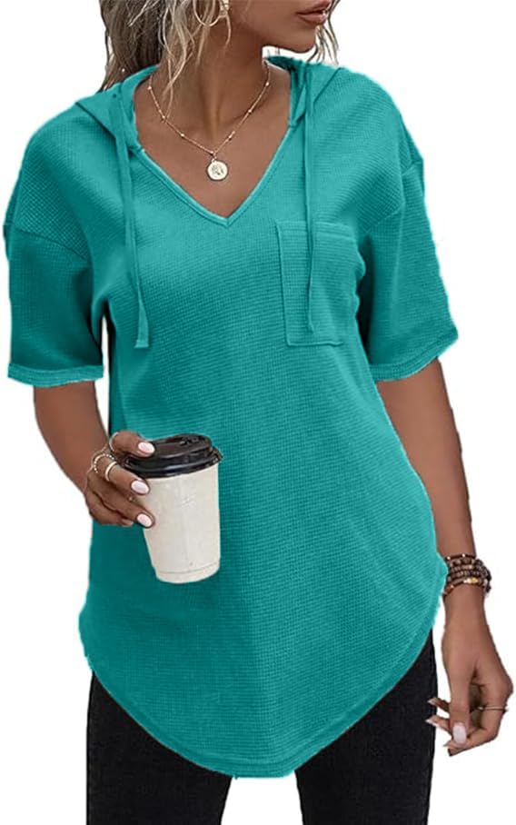 51e0dfejhzl. ac .jpg Cuptacc Einfarbigen Hoodie für Damen OEKO-TEX STANDARD 100 Langarm Sweatshirt V-Ausschnitt Drawstring Top