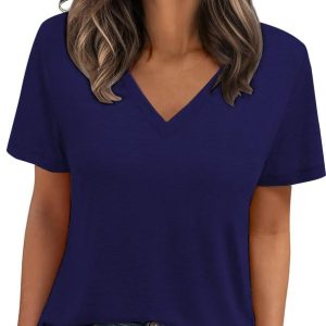 Cuptacc Damen Basic Shirt Einfarbig V-Ausschnitt Kurzarm OEKO-TEX STANDARD 100 Sommer Top