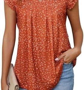 Cuptacc Damen Sommer Tunika V-Ausschnitt Blütenblatt Ärmel Bluse Elegant Lässig Basic Top S–XXL OEKO-TEX STANDARD 100