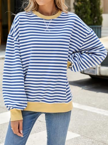 51igvywcfgl. ac .jpg IFFEI Oversized Sweatshirt Damen Herbst Gestreifter Langarmshirts Lässig Y2K Top Shirt