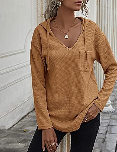 51jcodvzpsl. ac .jpg Morhuduck Damen-Kapuzenpullover mit V-Ausschnitt, langärmelig, Tops mit Tasche, Kordelzug, Stretchmaterial, perfekt für