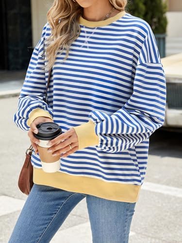 51jsnospbxl. ac .jpg IFFEI Oversized Sweatshirt Damen Herbst Gestreifter Langarmshirts Lässig Y2K Top Shirt