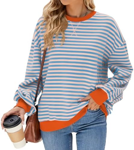 51jtpwxyvml. ac .jpg IFFEI Oversized Sweatshirt Damen Herbst Gestreifter Langarmshirts Lässig Y2K Top Shirt