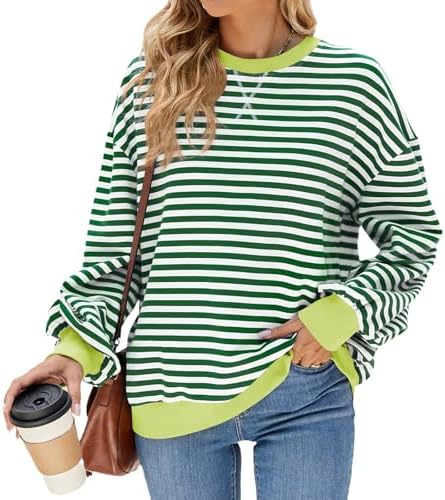 51luuwcyabl. ac .jpg IFFEI Oversized Sweatshirt Damen Herbst Gestreifter Langarmshirts Lässig Y2K Top Shirt