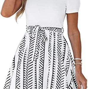 CUPSHE Damen Sommerkleid Sommerkleid Rundhals Kurzarm Taillenschnürung Freizeitkleid Tunika Mini Dress