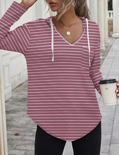 51mmznzmotl. ac .jpg Cuptacc Einfarbigen Hoodie für Damen OEKO-TEX STANDARD 100 Langarm Sweatshirt V-Ausschnitt Drawstring Top