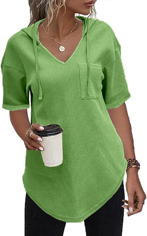 51okeoq1awl. ac .jpg Cuptacc Einfarbigen Hoodie für Damen OEKO-TEX STANDARD 100 Langarm Sweatshirt V-Ausschnitt Drawstring Top