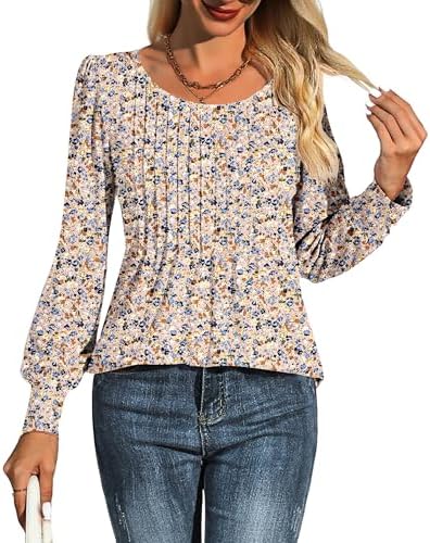 51re9fmtknl. ac 1.jpg Cuptacc Damen Langarmshirt Falten Rundhals Puffärmel Mit Knöpfen Locker Longshirt Elegant Oberteile OEKO-TEX STANDARD 10