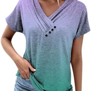 Champning Damen Kurzarm T-Shirt XS Rundhals Elegant Print Sommer-Look Langshirt