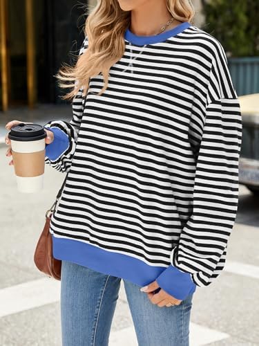 51szzauhpl. ac .jpg IFFEI Oversized Sweatshirt Damen Herbst Gestreifter Langarmshirts Lässig Y2K Top Shirt