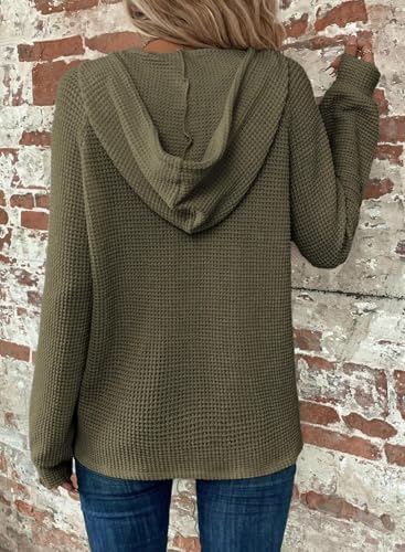51tgjmufgdl. ac .jpg Cuptacc Hoodie Damen Waffel Locker Kapuzenpullover Mit Knopfleiste V-Ausschnitt Langarm Pullover Für Damen Mit Kapuze