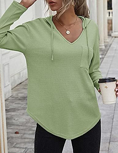 51u14qcmrl. ac .jpg Morhuduck Damen-Kapuzenpullover mit V-Ausschnitt, langärmelig, Tops mit Tasche, Kordelzug, Stretchmaterial, perfekt für
