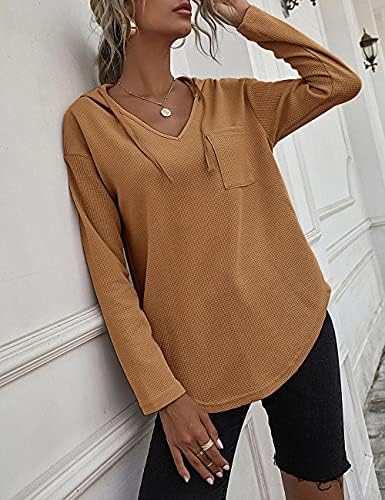51vx etmy l. ac .jpg Morhuduck Damen-Kapuzenpullover mit V-Ausschnitt, langärmelig, Tops mit Tasche, Kordelzug, Stretchmaterial, perfekt für