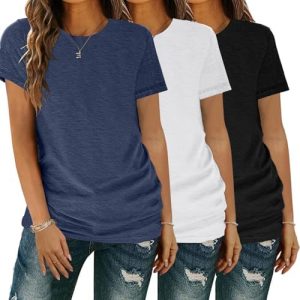 YGOODM Damen 3er Pack Kurzarm Sommer T-Shirts Basic Rundhalsausschnitt