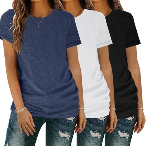 51viazanisl. ac .jpg YGOODM Damen 3er Pack Kurzarm Sommer T-Shirts Basic Rundhalsausschnitt