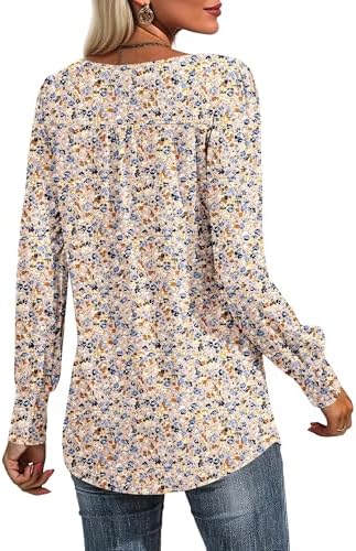 51w xt4ctfl. ac 1.jpg Cuptacc Damen Langarmshirt Falten Rundhals Puffärmel Mit Knöpfen Locker Longshirt Elegant Oberteile OEKO-TEX STANDARD 10