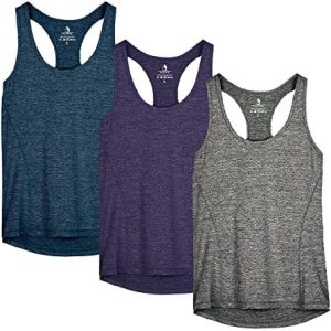 icyzone Damen Sporttop Yoga Tank Top Ringerrücken Oberteil Laufen Fitness Funktionales Shirt, Stretchige Fitnesstop, 3er