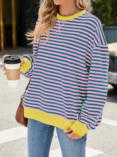 51xtc wmbpl. ac .jpg IFFEI Oversized Sweatshirt Damen Herbst Gestreifter Langarmshirts Lässig Y2K Top Shirt
