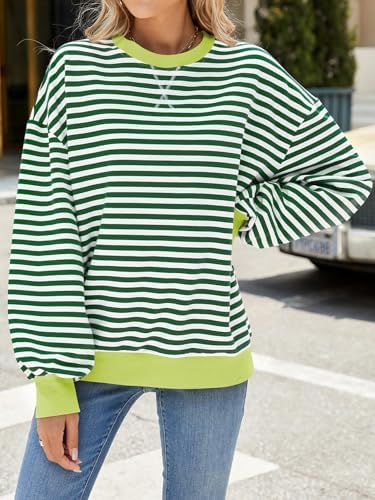 51yotamviql. ac .jpg IFFEI Oversized Sweatshirt Damen Herbst Gestreifter Langarmshirts Lässig Y2K Top Shirt