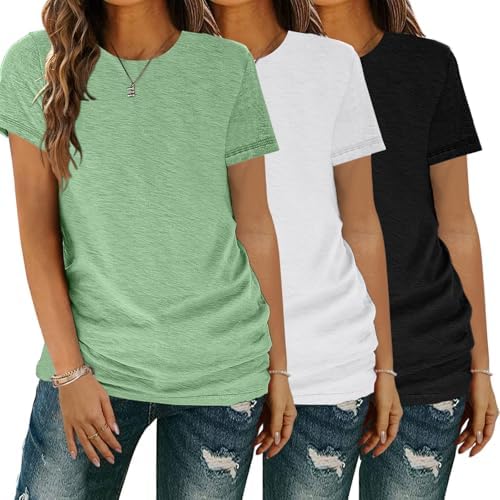 51au0pf4kyl. ac .jpg YGOODM Damen 3er Pack Kurzarm Sommer T-Shirts Basic Rundhalsausschnitt