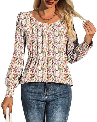 51bp6e 4iul. ac 1.jpg Cuptacc Damen Langarmshirt Falten Rundhals Puffärmel Mit Knöpfen Locker Longshirt Elegant Oberteile OEKO-TEX STANDARD 10