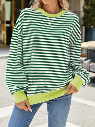 51bu voco2l. ac .jpg IFFEI Oversized Sweatshirt Damen Herbst Gestreifter Langarmshirts Lässig Y2K Top Shirt