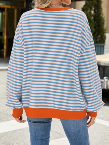51clinpqo l. ac .jpg IFFEI Oversized Sweatshirt Damen Herbst Gestreifter Langarmshirts Lässig Y2K Top Shirt