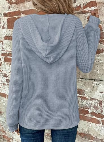 51dkipaod3l. ac .jpg Cuptacc Hoodie Damen Waffel Locker Kapuzenpullover Mit Knopfleiste V-Ausschnitt Langarm Pullover Für Damen Mit Kapuze