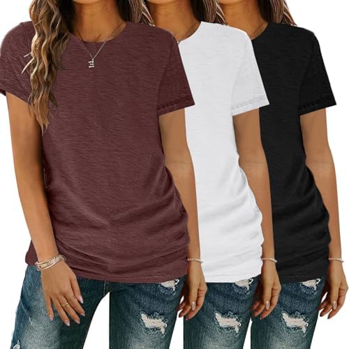 51faxlhifl. ac .jpg YGOODM Damen 3er Pack Kurzarm Sommer T-Shirts Basic Rundhalsausschnitt