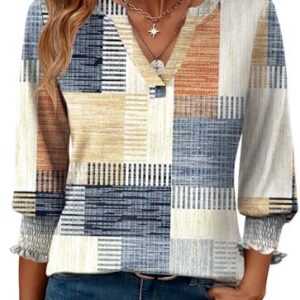 Rapbin Damen Elegant Lässiges Sommer Oberteil 3/4 Arm Lange V-Ausschnitt Tunika | Rapbin Damen Locker Shirt Sommer Tops