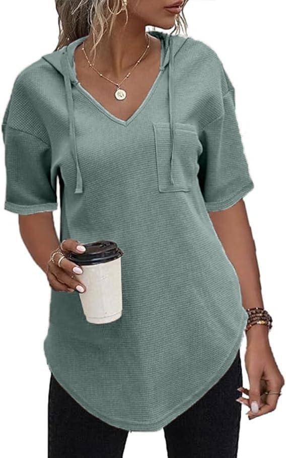 51gajs84dyl. ac .jpg Cuptacc Einfarbigen Hoodie für Damen OEKO-TEX STANDARD 100 Langarm Sweatshirt V-Ausschnitt Drawstring Top